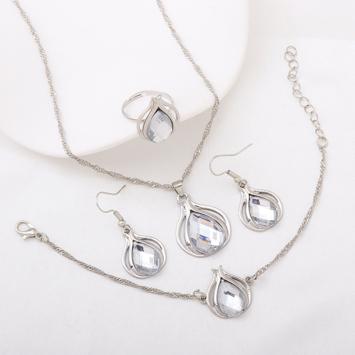 Wholesale  water drop diamond necklace earrings ring bracelet  jewelry set