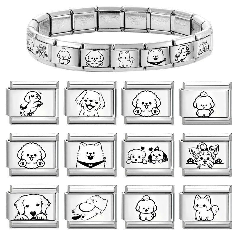 Wholesale 9mm Italian Charm Starter Bracelets DIY Cute Pet Series Stainless Steel Composable Bracelet