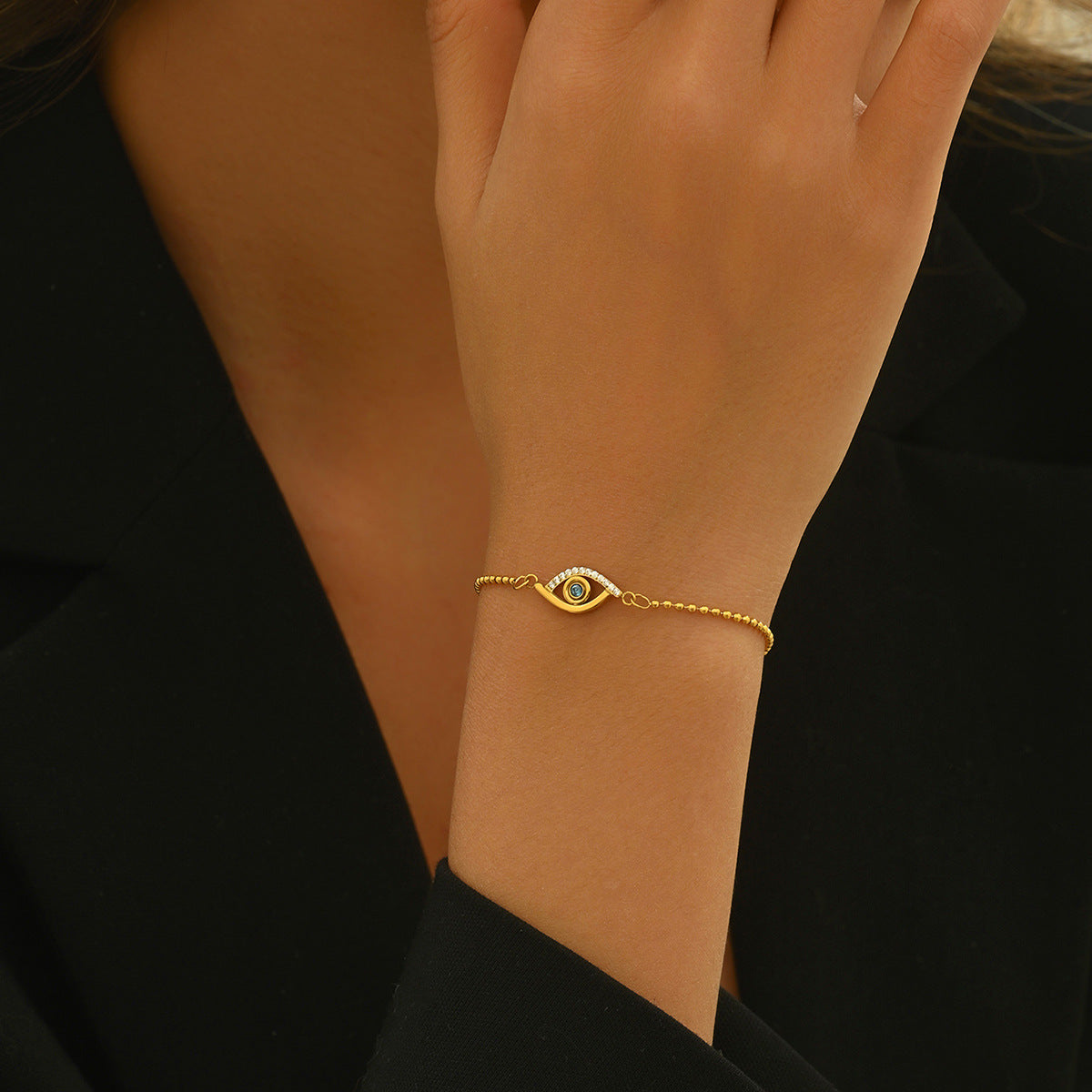 Wholesale Stainless steel evil eye bracelet with rhinestones