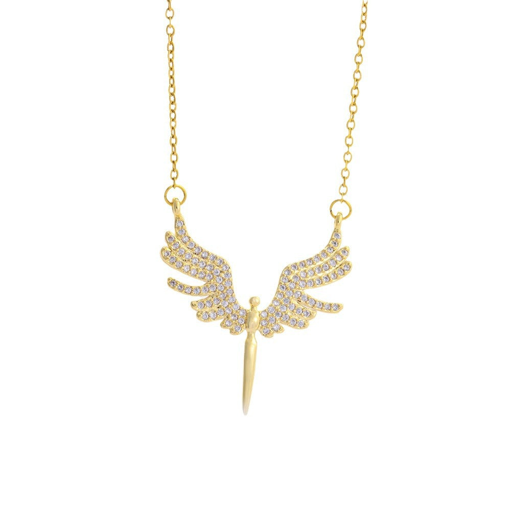 Wholesale  18K Gold Plating Micro-inlaid Zirconium  Angel Wings Pendant Titanium Steel Necklace