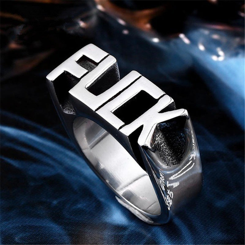 Wholesale retro silver-plated letter ring