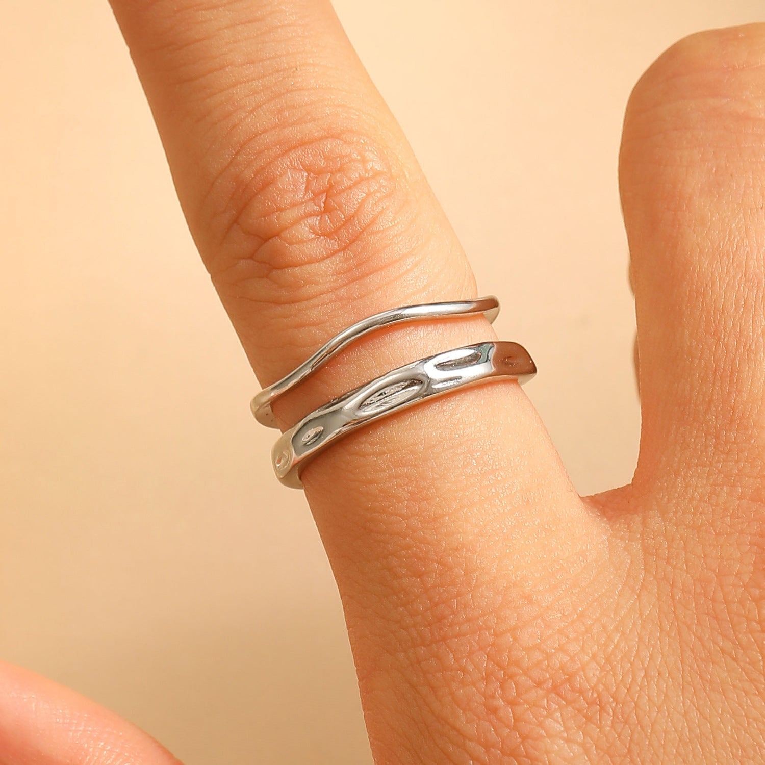 Wholesale Copper-plated man-made pearl wave design open ring set