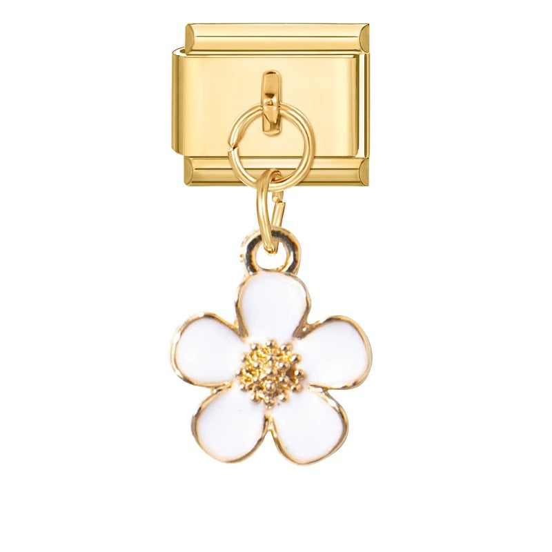 Wholesale  Italian Charm Bracelet 9mm DIY Flower Pendant Creative Stainless Steel Composable Bracelet