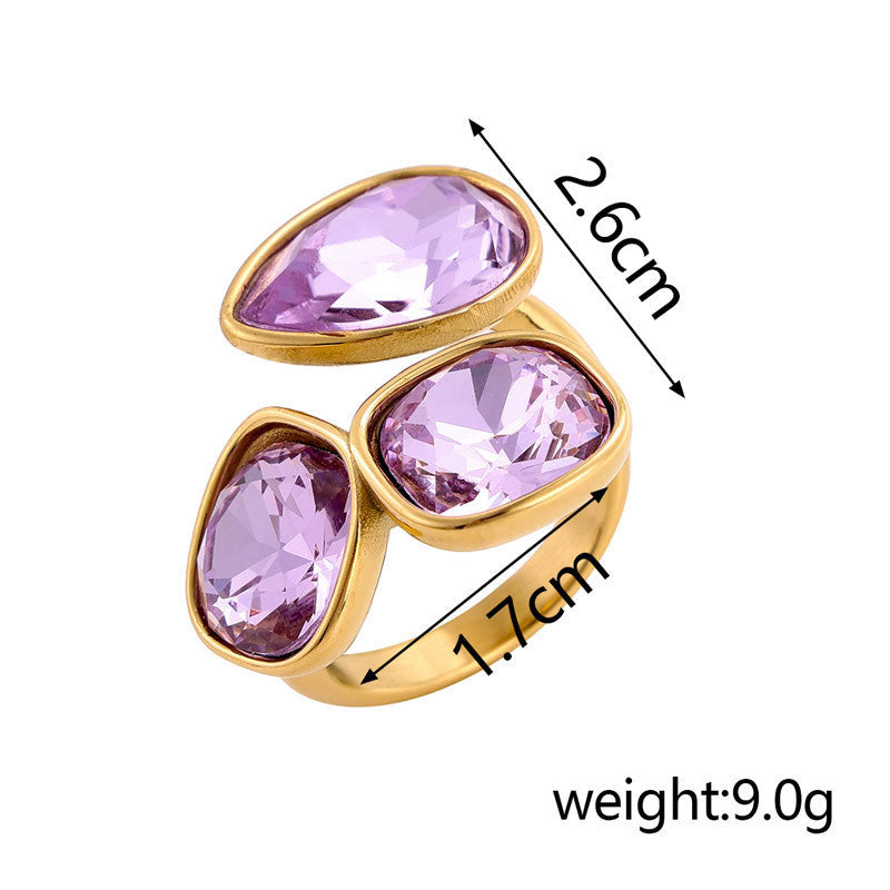 Wholesale Colorful titanium steel 18K gold-plated open water droplet square ring