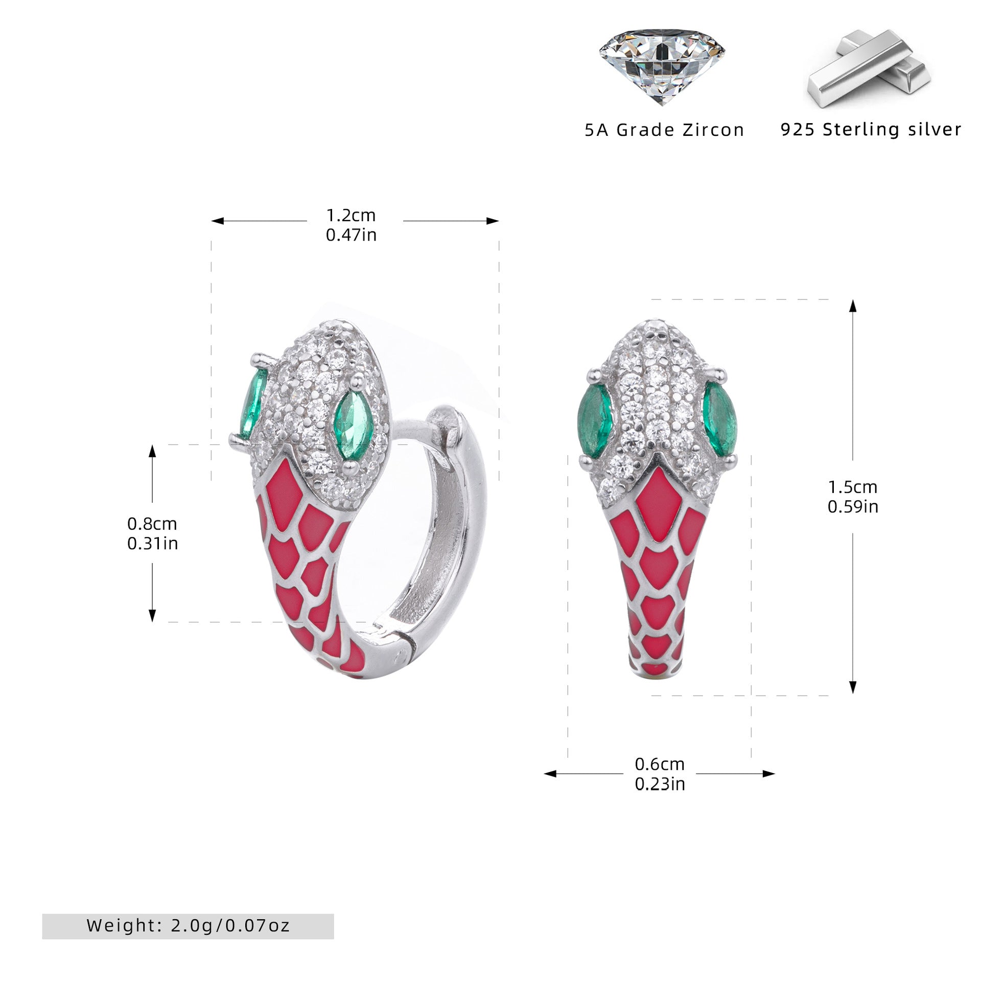 Wholesale s925 Sterling Silver Snake Ear Buckle Color Oil Drop Earrings