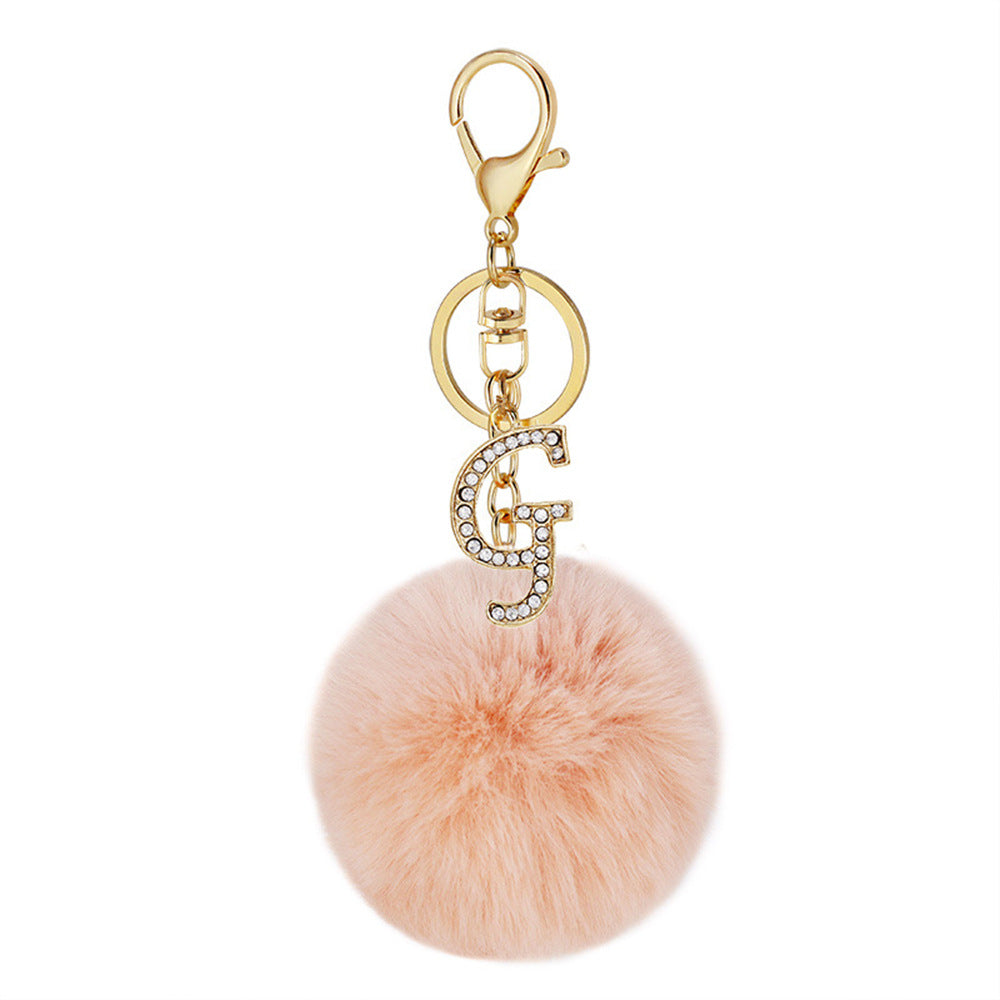 Wholesale Fur Ball Rhinestone Alloy Letter Keychain ACC-KC-YuanFei005