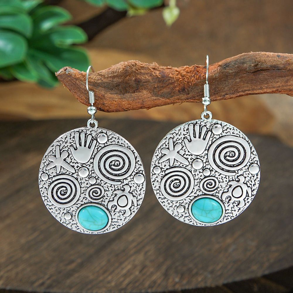 Wholesale Retro Bohemian Turquoise Alloy Earrings Party Wear Fashion Accessory