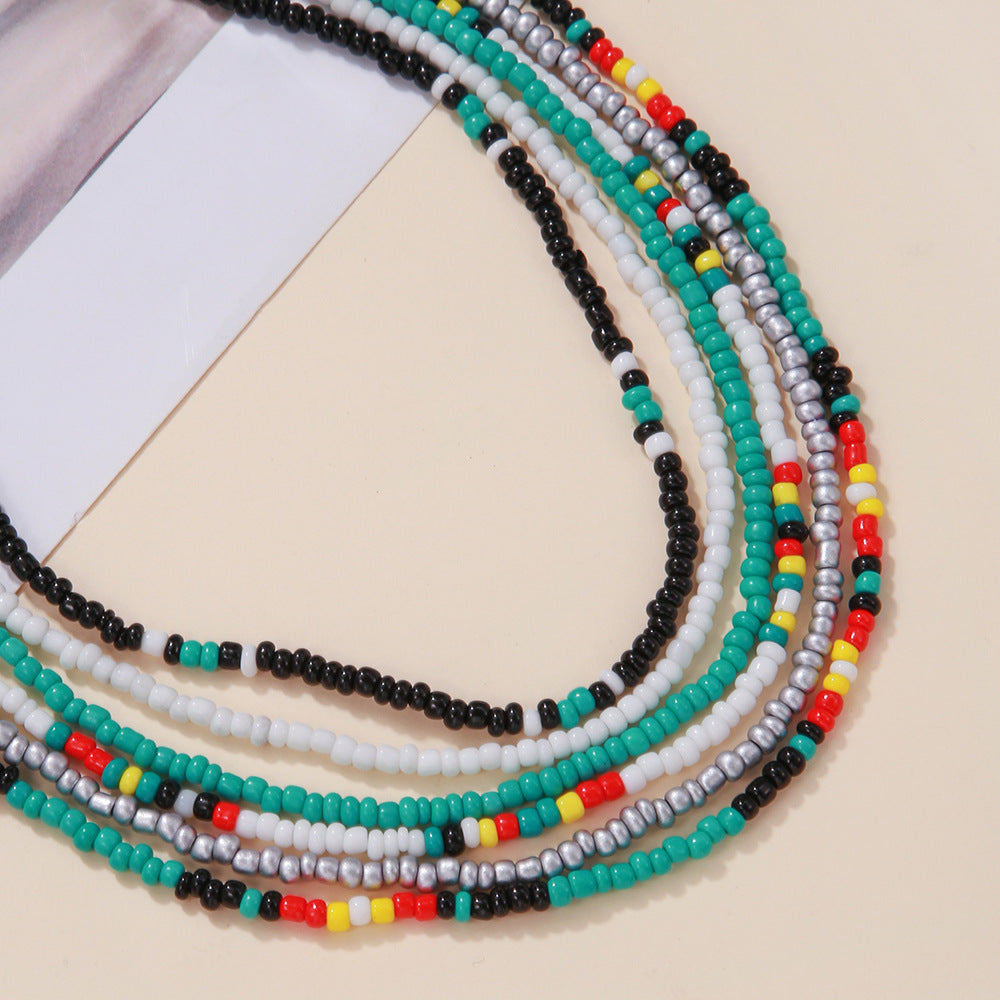 Wholesale  Bohemian Color Rice Beads Multi-layer Stacked Beaded Necklace