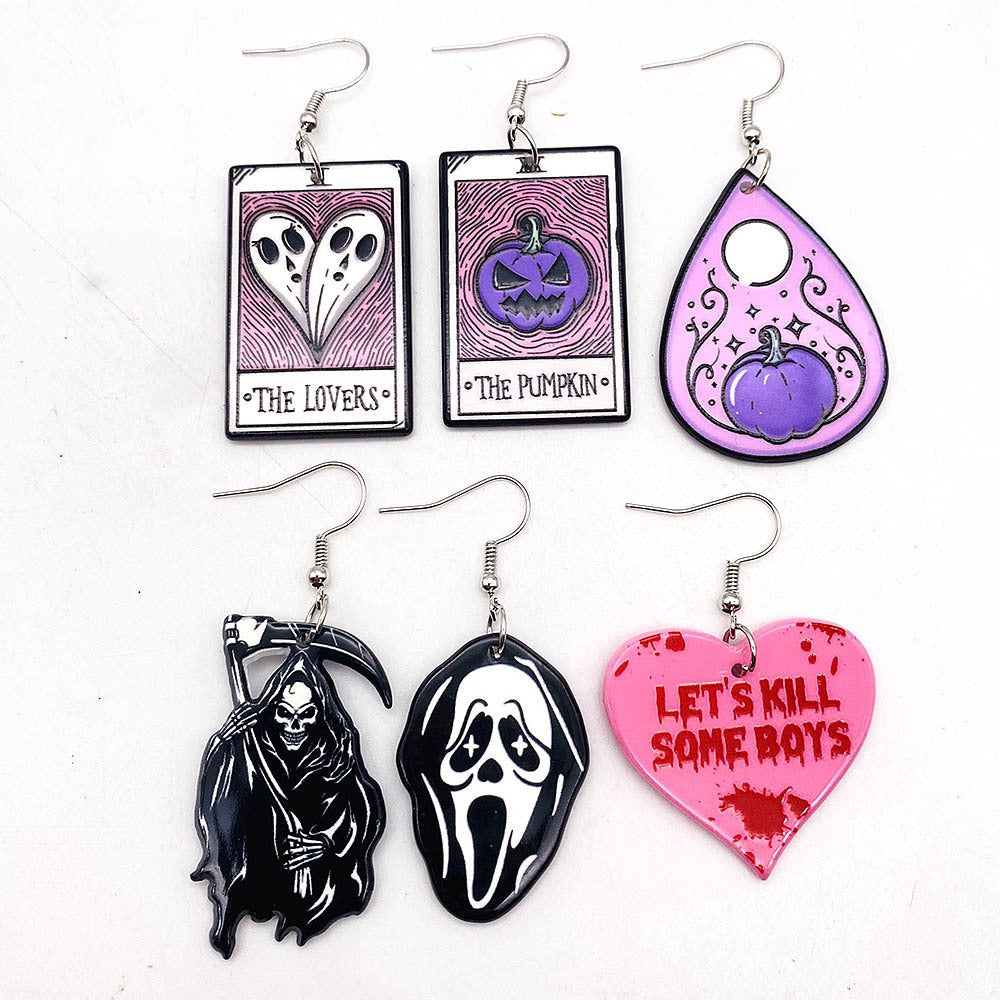Wholesale Halloween Horror Pumpkin Ghost Tarot Acrylic Earrings ACC-ES-ChenY025