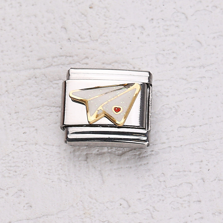 Wholesale 10pcs Italian Charm Bracelet 9mm DIY Splicing Cherry Paper Plane Stainless Steel Composable Bracelet