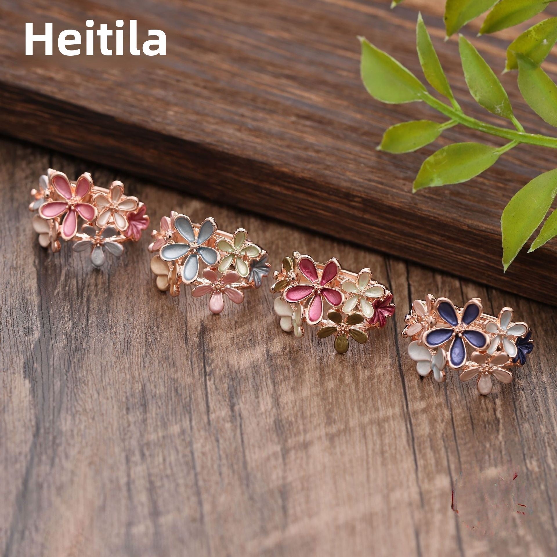 Wholesale  Enamel Floral Ring Elastic Alloy Zinc Geometric Rings