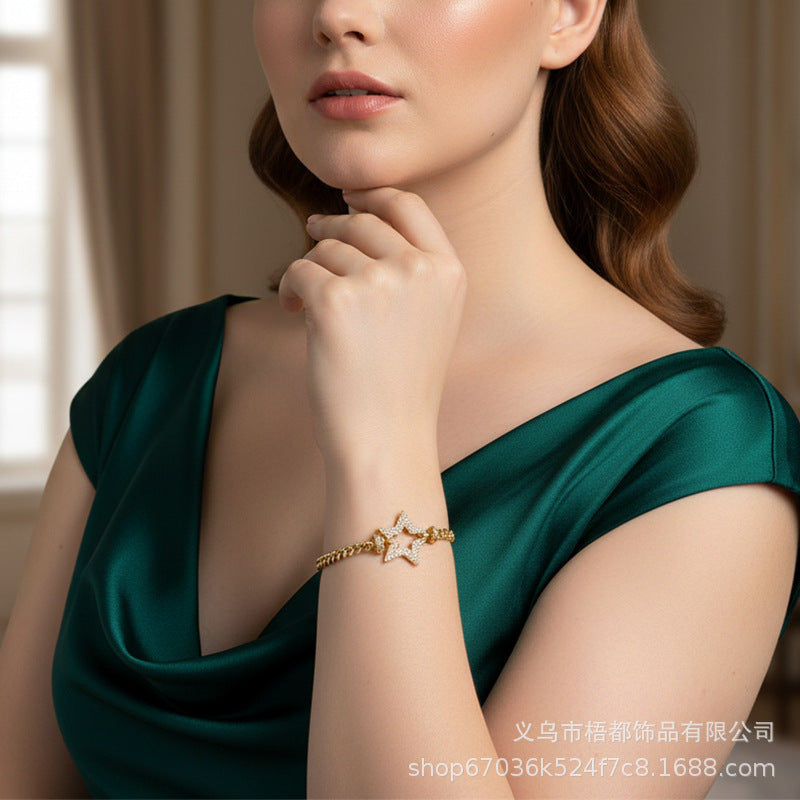 Wholesale Star Cuban Bracelet Copper Gold Plated Fashion Jewelry Accessory for Women