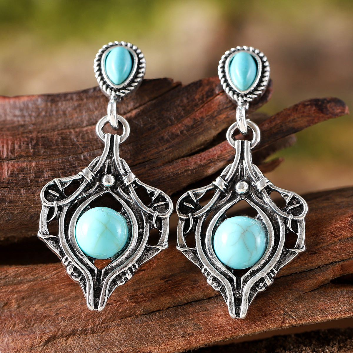 Wholesale Retro Simple Gem Wrapping Pendant Earrings