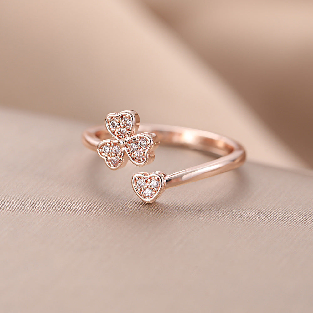 Wholesale Diamond Four Leaf Clover Rose Gold Plated Ring