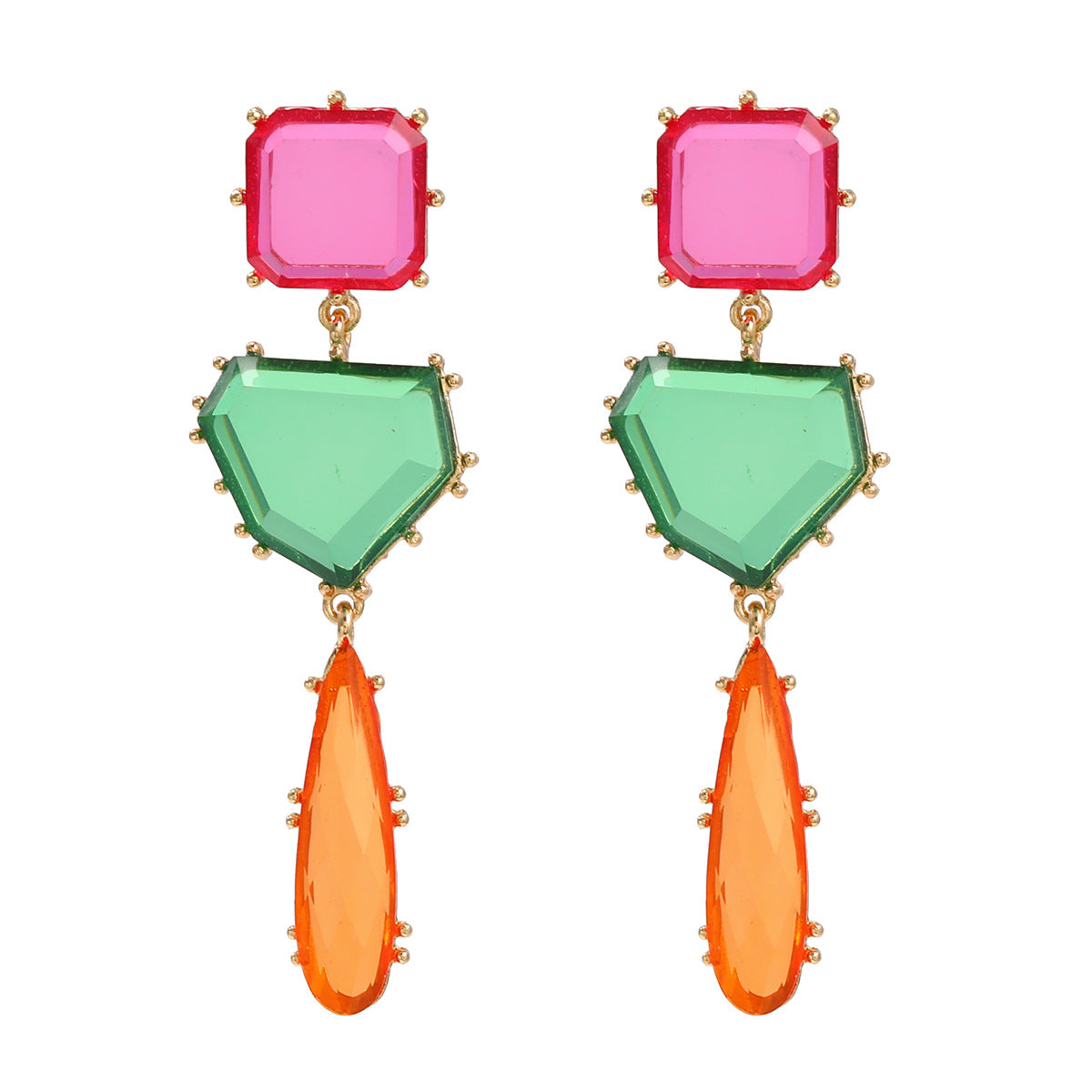 Wholesale Colorful Diamond Earrings with Exaggerated Geometric Shaped Color Block Earrings Bohemian Style ACC-ES-JL005