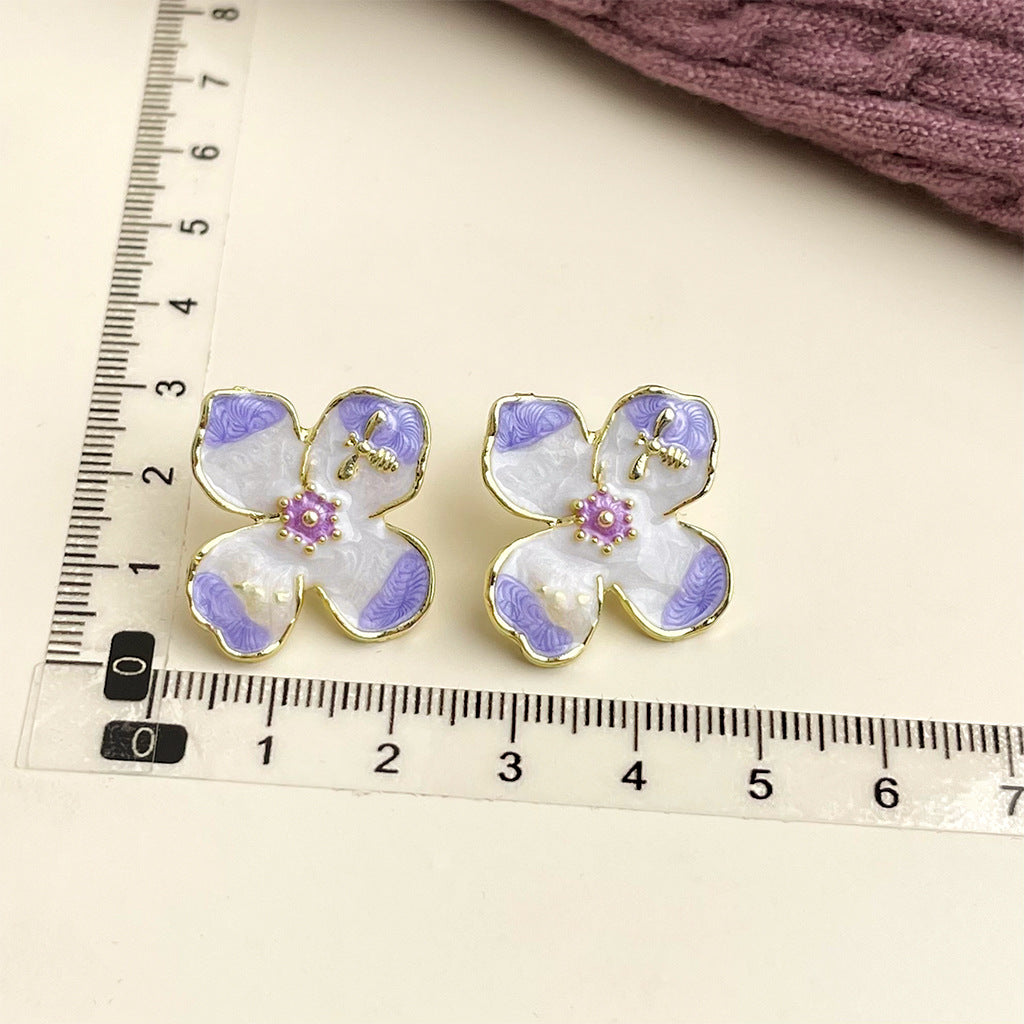Wholesale French retro Vintage purple oil-drop flower earrings