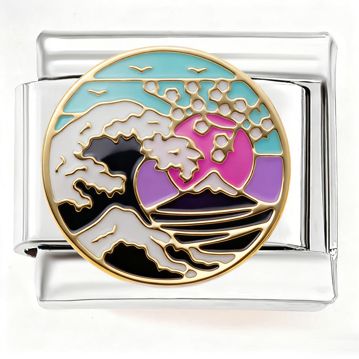 Wholesale Geometric circular oil painting fashion starry sky ocean sunset DIY Composable Bracelet Charms DIY Bracelets