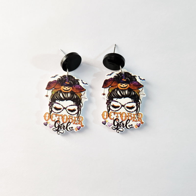 Wholesale Halloween Rainbow Elf Pumpkin Girls Bat Truck Love Resin Earrings ACC-ES-XP030