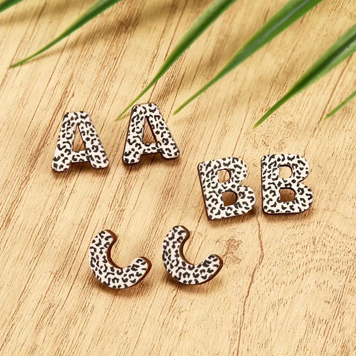 Wholesale wood school season ABC  white leopard print back to school season earrings