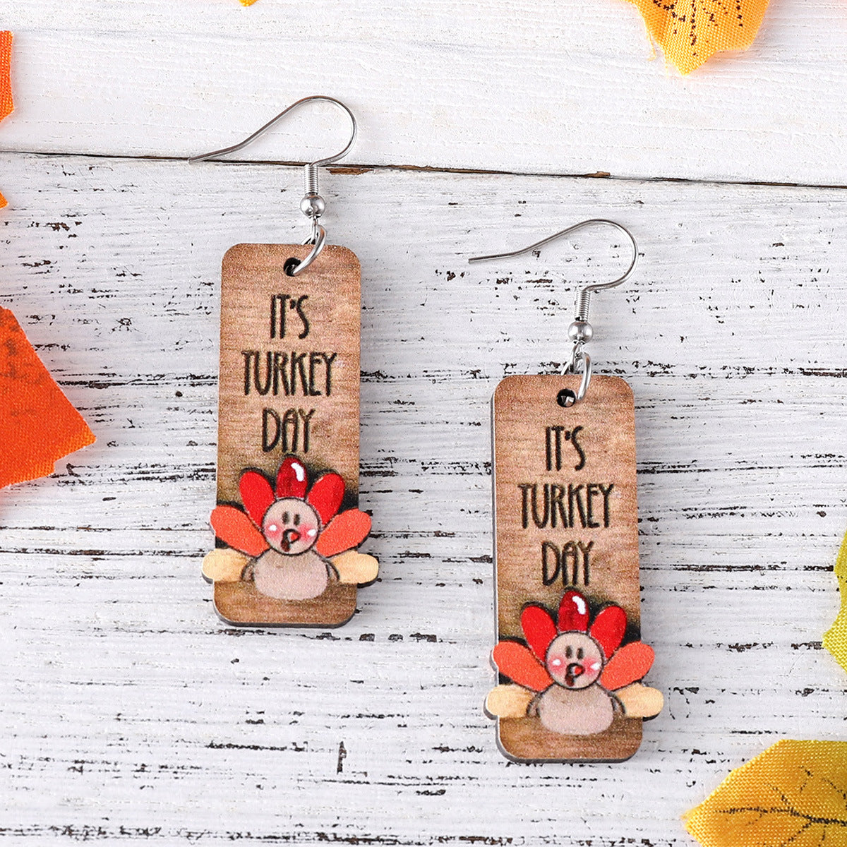 Wholesale Thanksgiving Funny Turkey Pendant Wooden Earrings