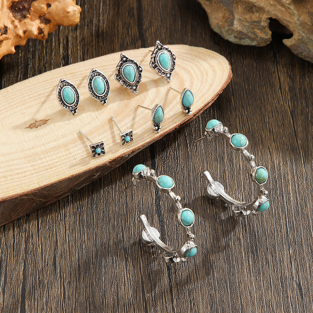 Wholesale Bohemian Ethnic Style Turquoise Skull Cowboy Boots Cowboy Hat Earrings suit