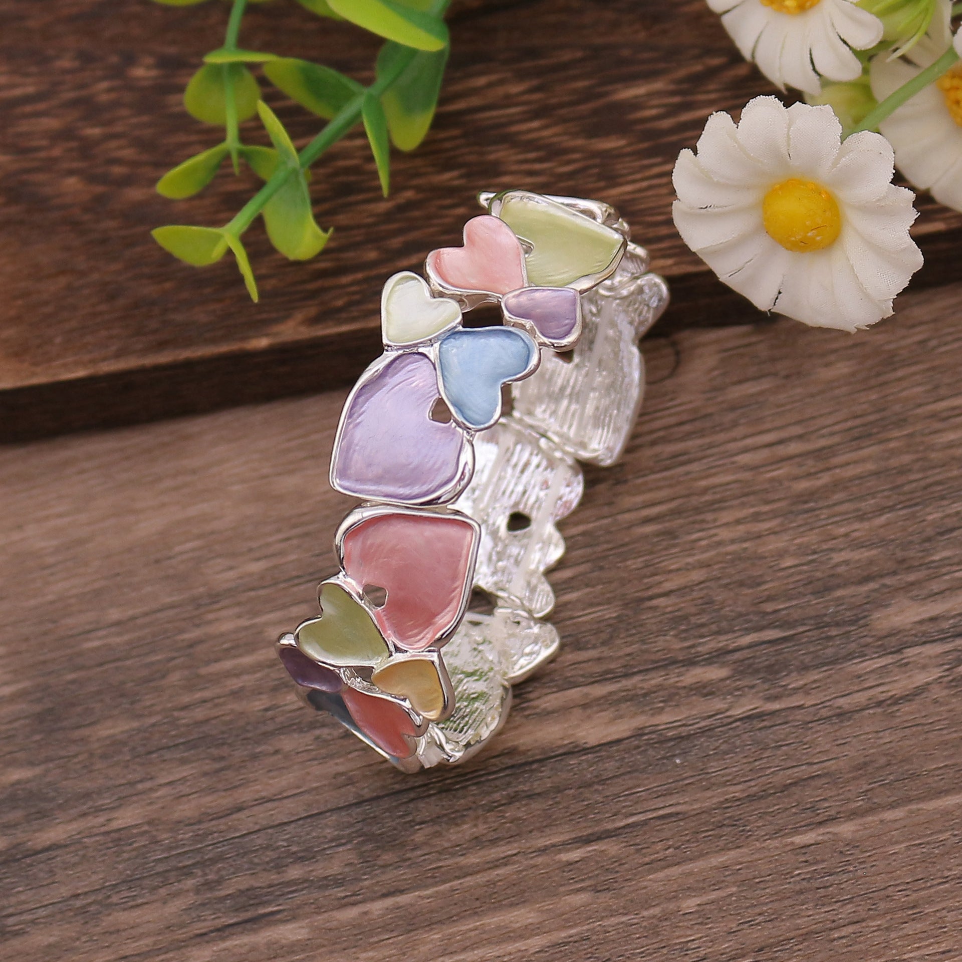 Wholesale  Colorful Oil Painting Geometric Hollow Heart Elastic Bracelet
