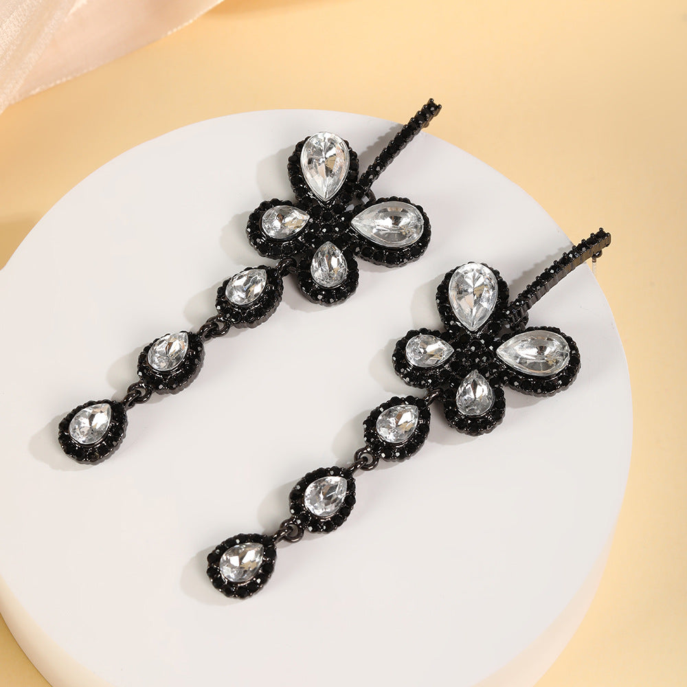 Wholesale Summer high-end exaggerated earrings long black butterfly pendant earrings