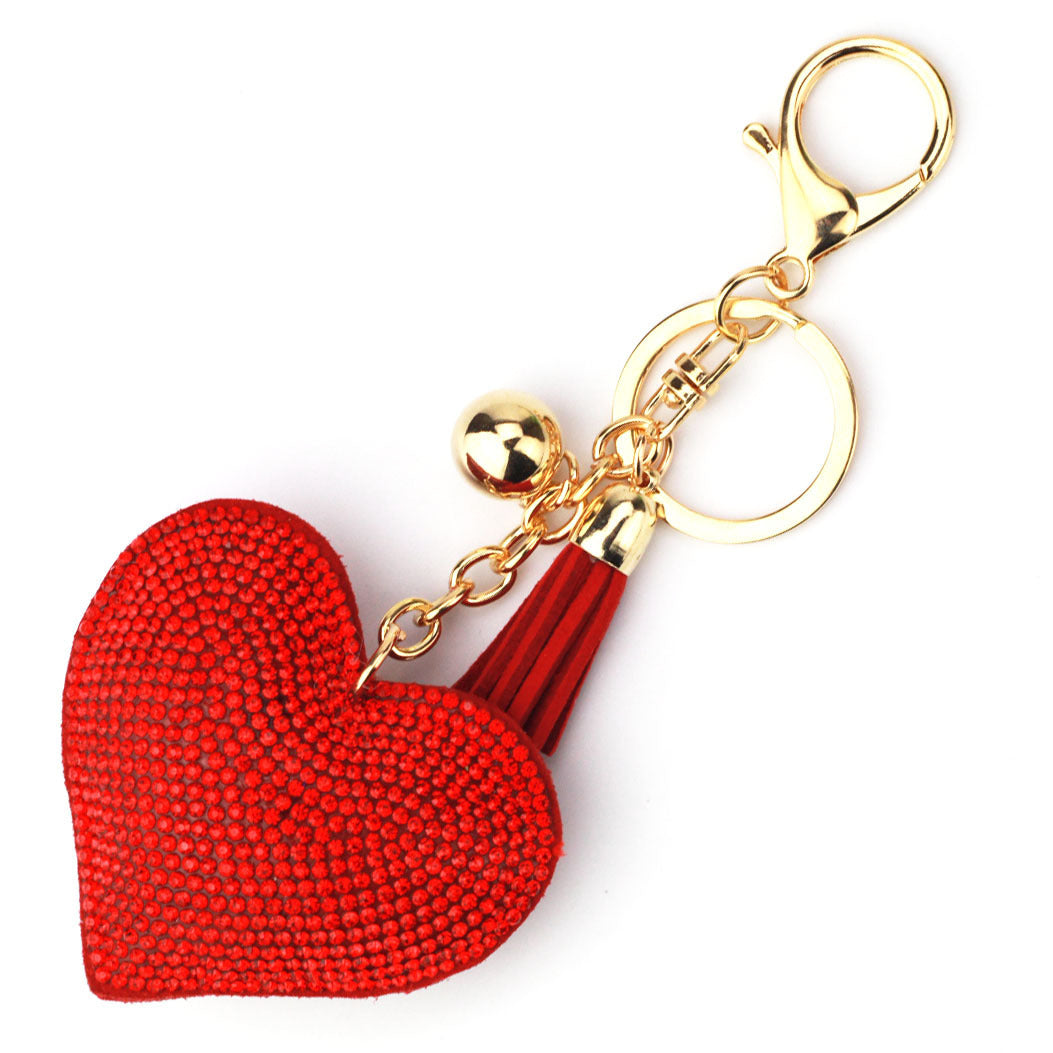 Wholesale 12pcs Heart Shape Hot Diamond Leather Keychain ACC-KC-DC001