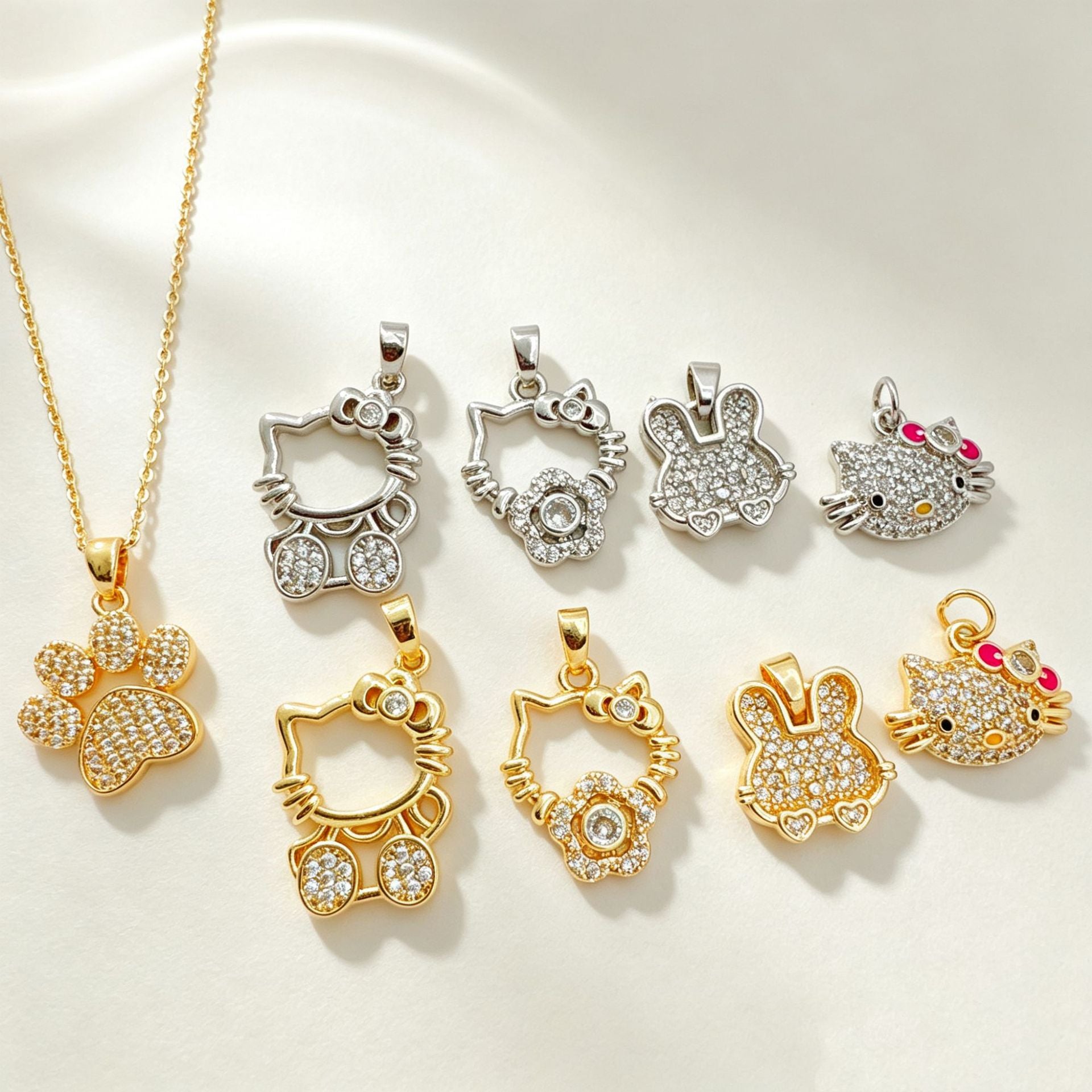 Wholesale Copper Gold-Plated Cat Pendant Zircon Hollow Design Trendy Boutique Jewelry Accessory