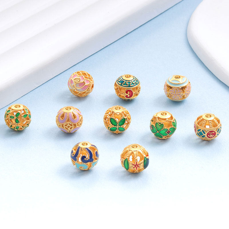 Wholesale S925 sterling silver ancient gold matte oil dripping blue enamel beads