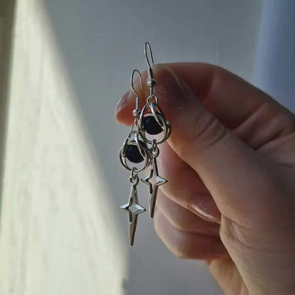 Wholesale Gothic Star Spark Dangling Earrings Black Beads Cage Pendant Fashion Accessory