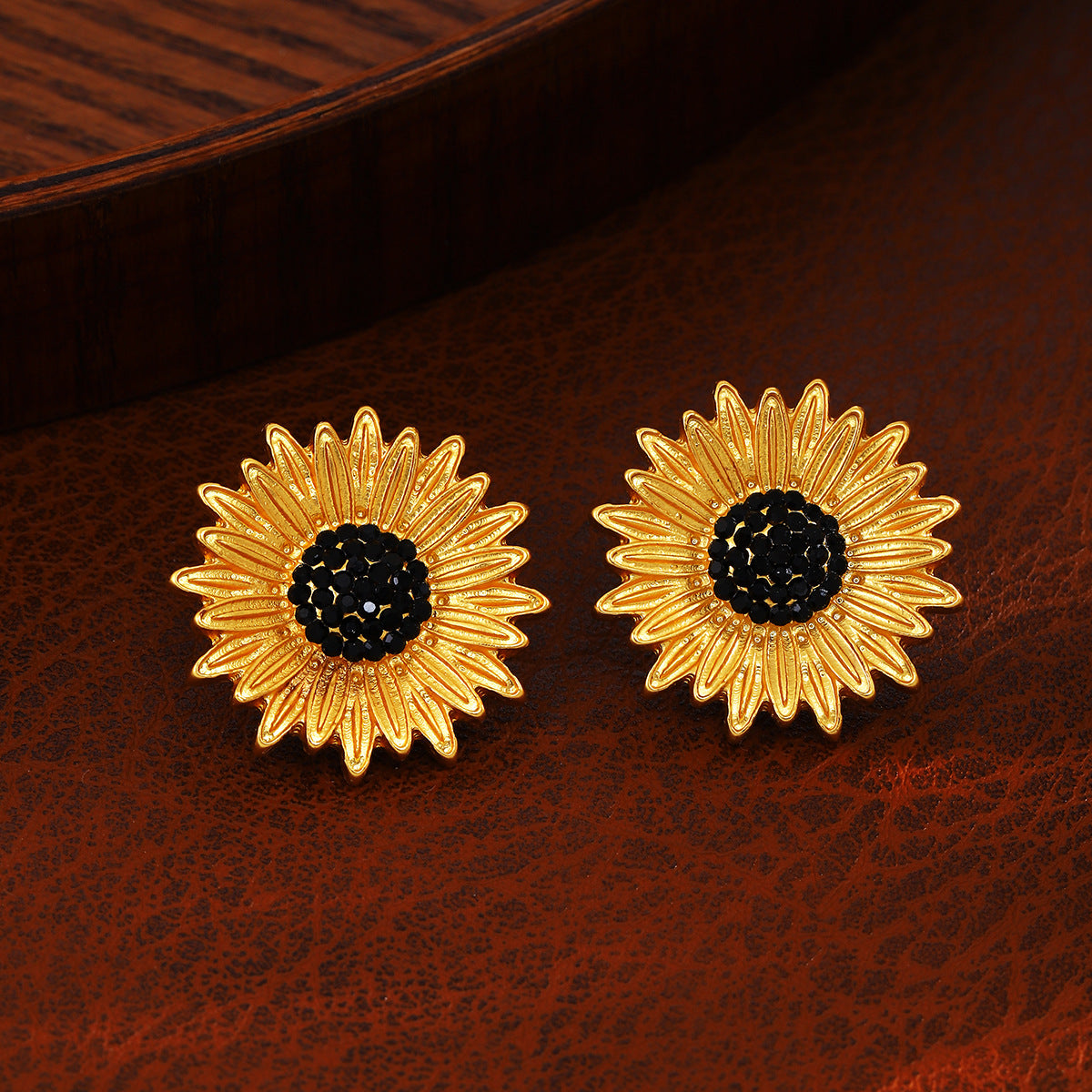 Wholesale Silver Needle  Diamond Sunflower Earrings
