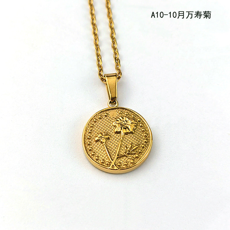 Wholesale Vintage 18K Stainless Steel December Flowers Pendant Necklaces ACC-NE-GuDi007