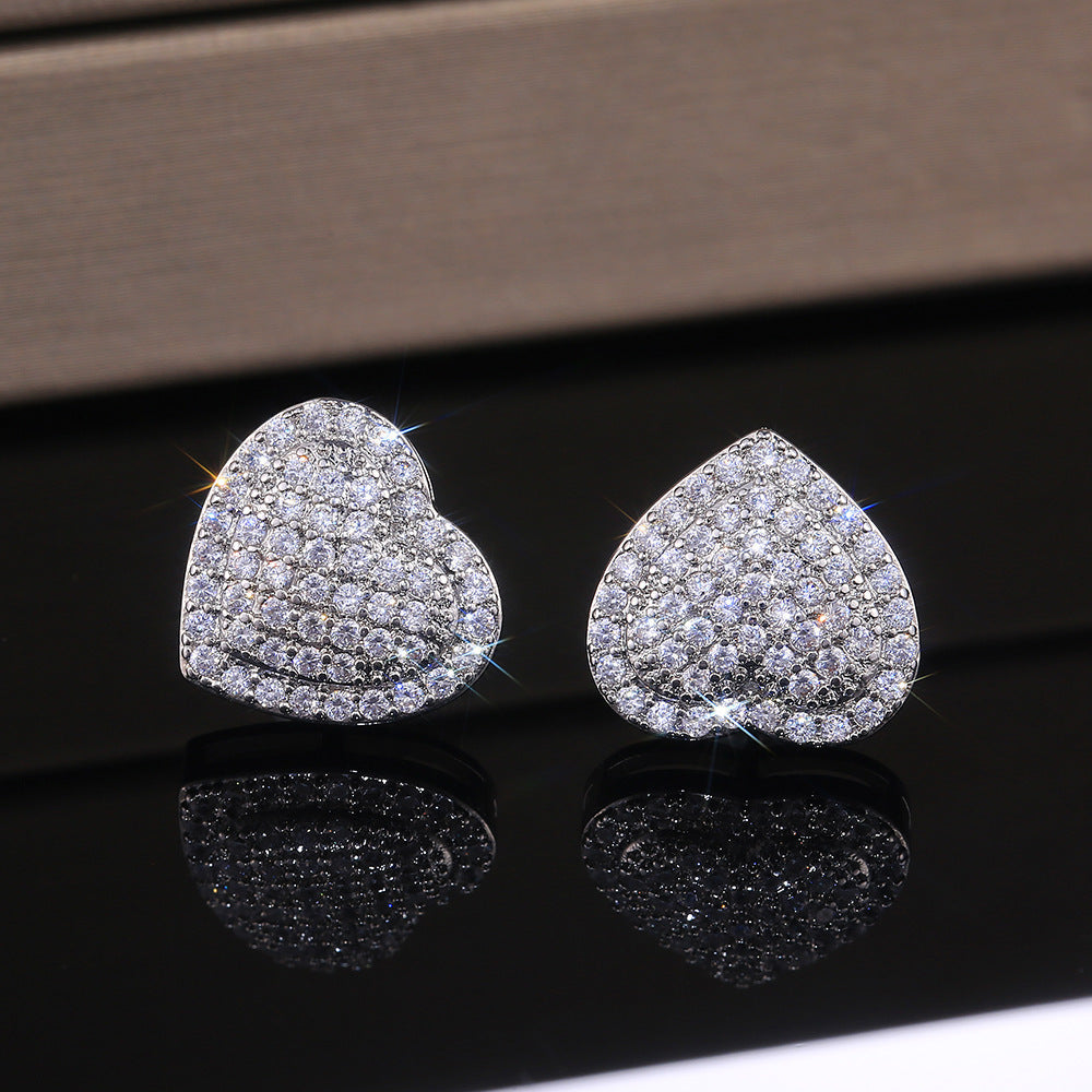 Wholesale Copper Cubic Zirconia Heart Earrings for Women,  Silver Tone Gift Jewelry for Anniversary or Party Wear