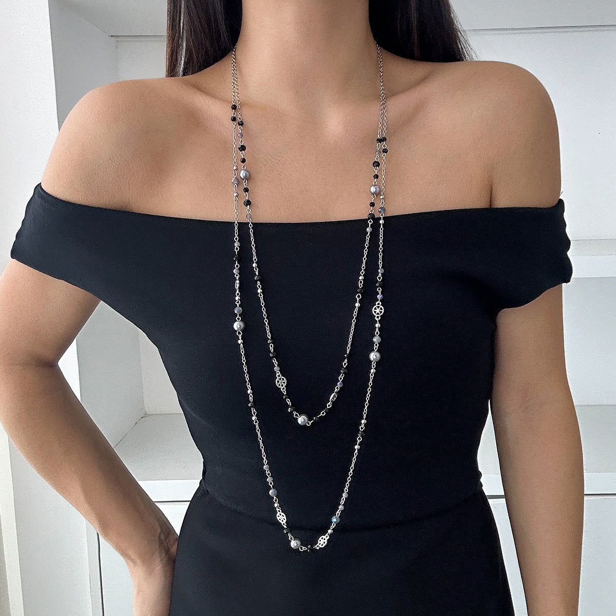 Wholesale Retro Ethnic Style Layered Imitation Pearl Long Necklace With Gold Tone Star Pendant Jewelry Accessory For Gift And Boutique Resale
