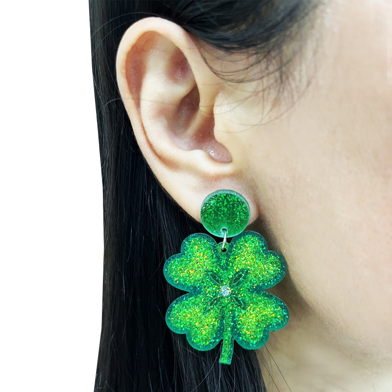 Wholesale 2 pairs/pack St. Patrick's Green Sparkling Acrylic Element Earrings ACC-ES-HY220