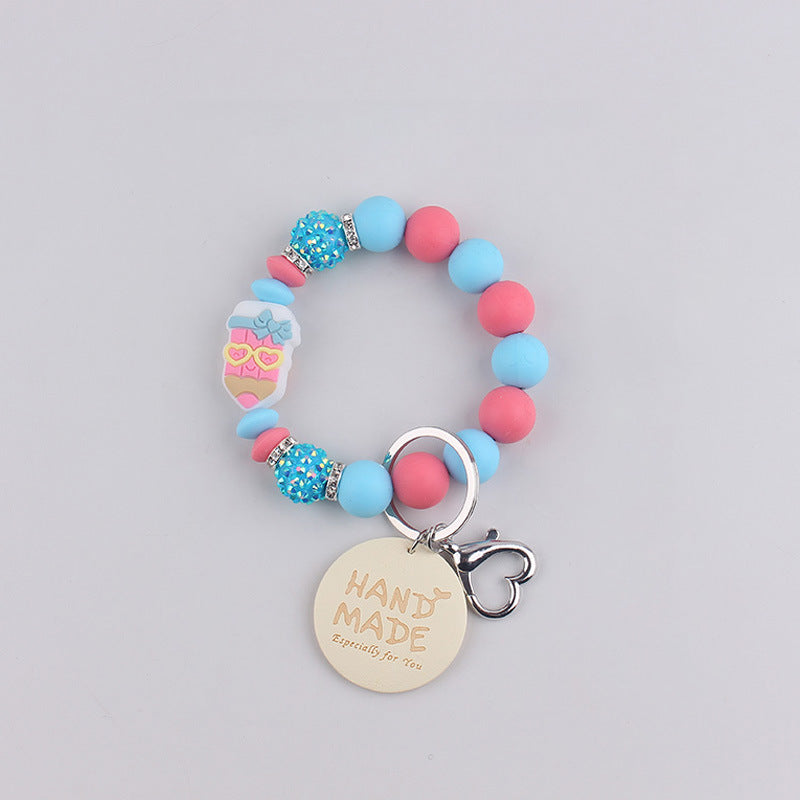 Wholesale Mother' s Day Handmade Smiley-Face Wooden Tag  Keychain