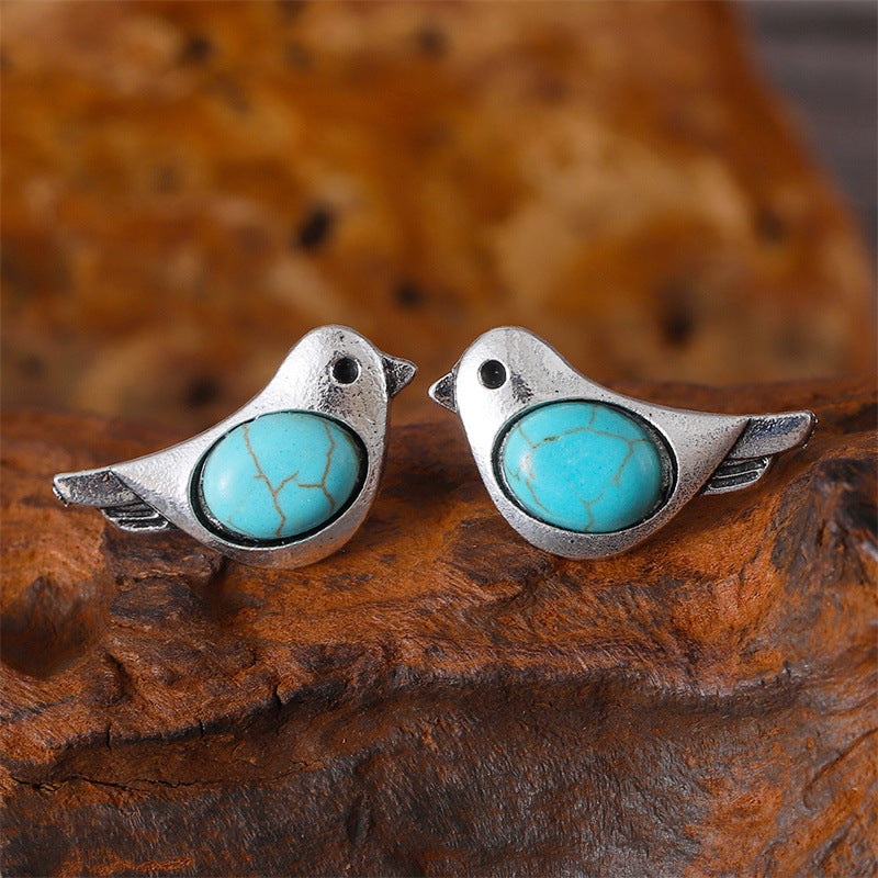 Wholesale  Creative Bird Earrings Inlaid Turquoise Vintage Earring
