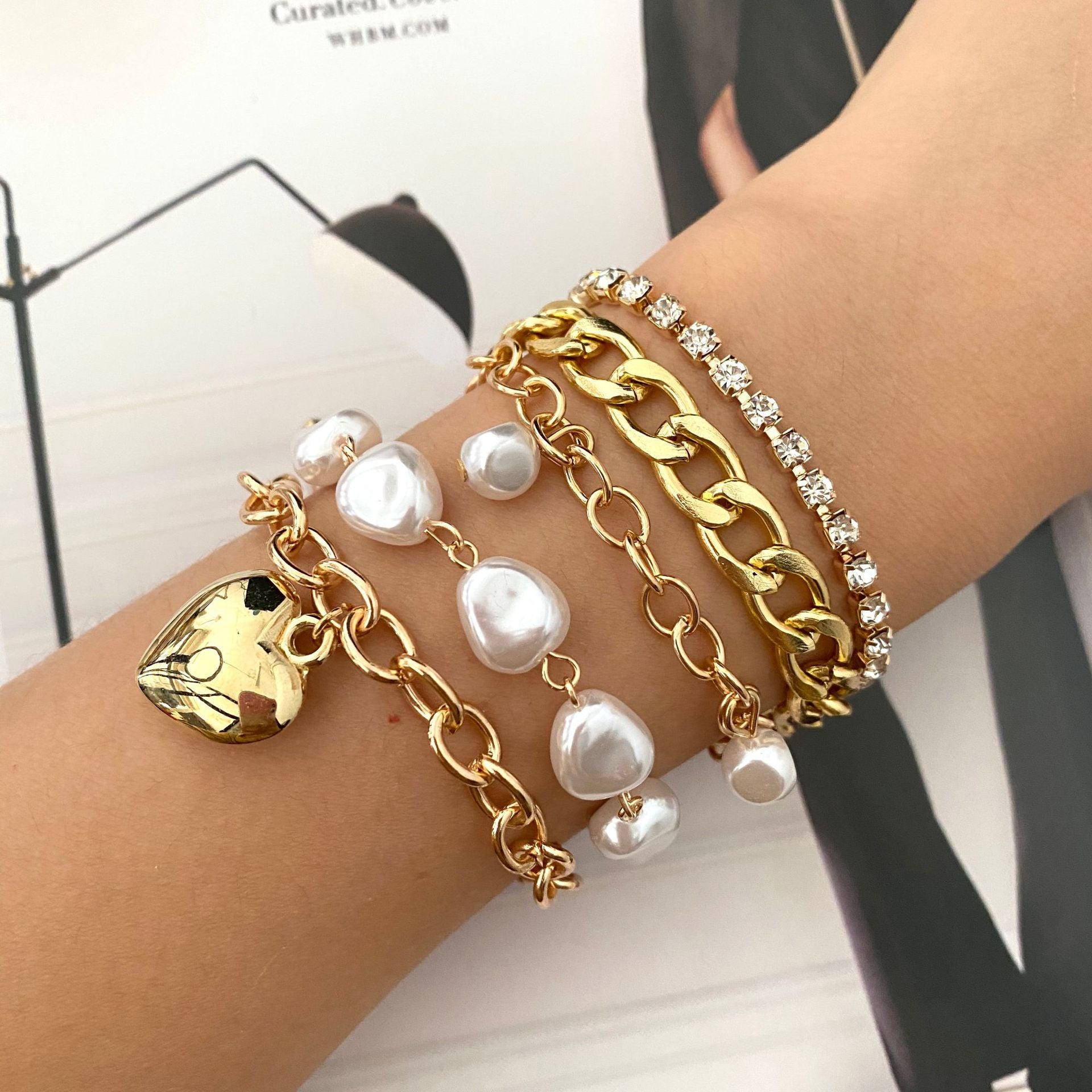 Wholesale Baroque Alien Pearl Bracelet  Heart Chain Bracelet Set