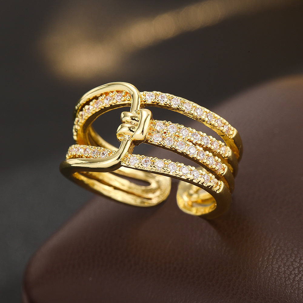 Wholesale Double Layer Zircon Flower Open Ring Gold Tone Women S Fashion Jewelry Accessory Boutique Resale Gift