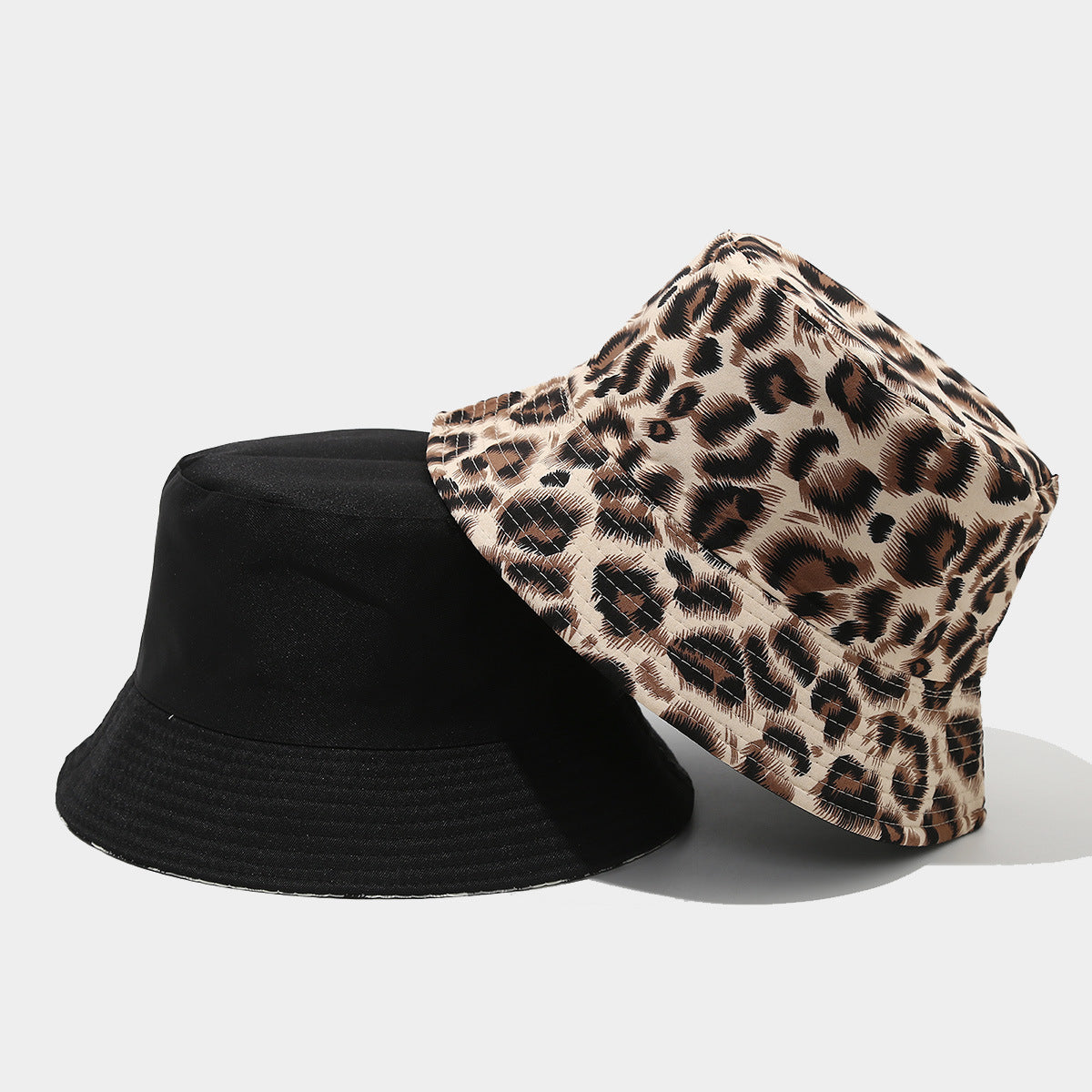 Wholesale  Leopard Pattern Double-sided Basin Hat Fisherman Hat Bucket Hat