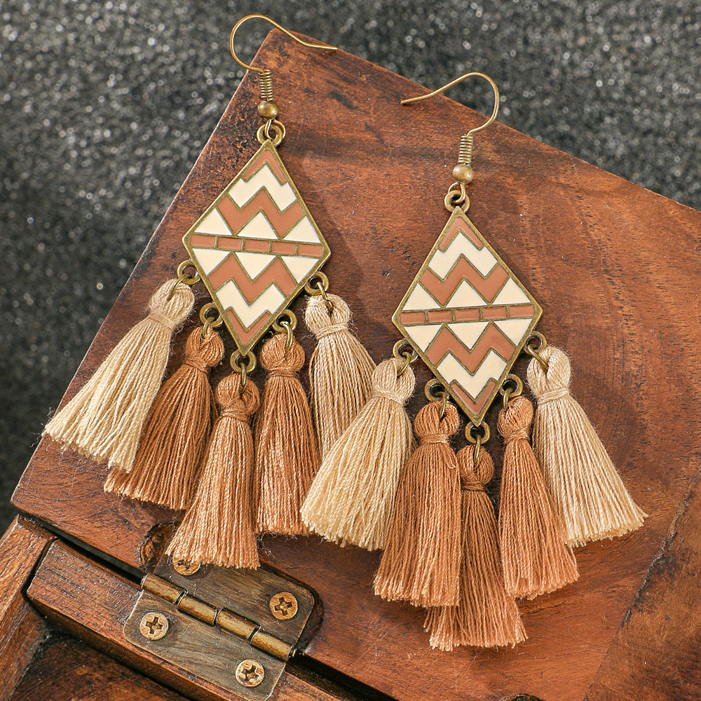 Wholesale Retro Bohemian Ethnic Long Tassel Earrings Zinc Alloy Fashion Accessory