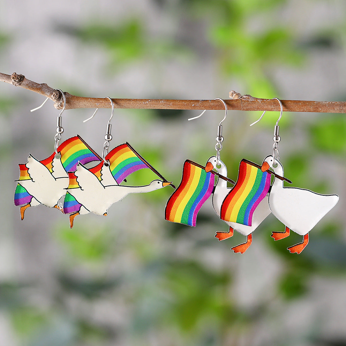 Wholesale Striped Rainbow Flag Goose Funny Earrings