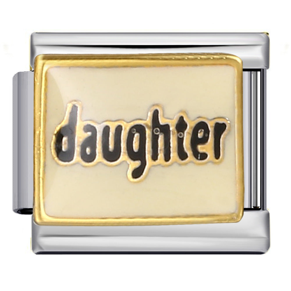 Wholesale Family Theme Italian Charm Bracelet,  Gold Plated Stainless Steel DIY Jewelry Accessory,  Gift for Boutique Resale
