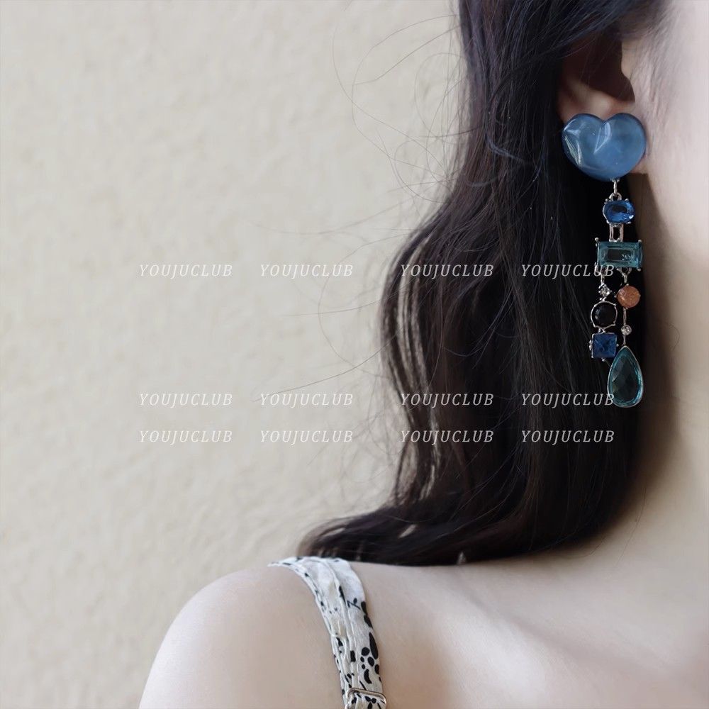 Wholesale Blue Crystal Vintage Colored Tassel Earrings