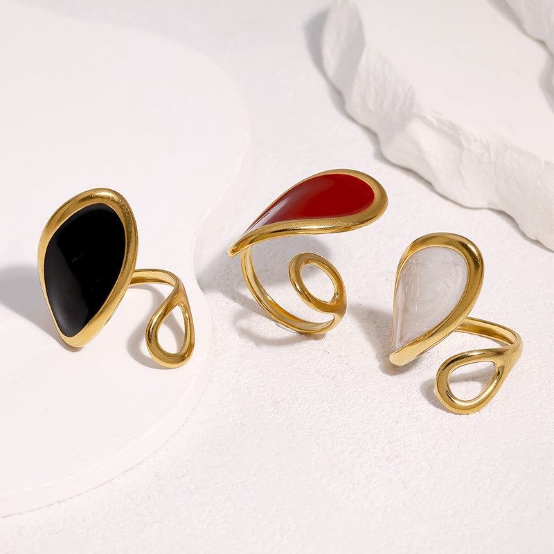 Wholesale 18K Gold Plated Stainless Steel Black Curved Irregular Open Ring Geometric Women S Fashion Jewelry Accessory Gift