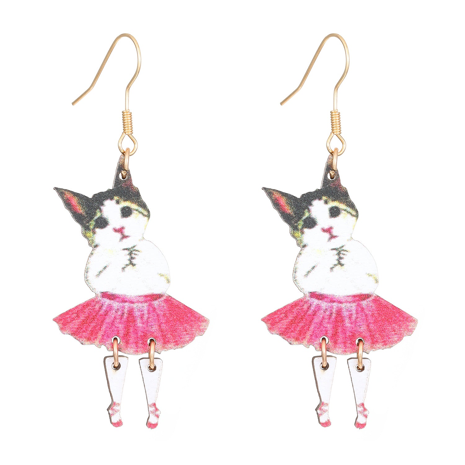 Wholesale  Ballet Dancing Cat Wood Earrings