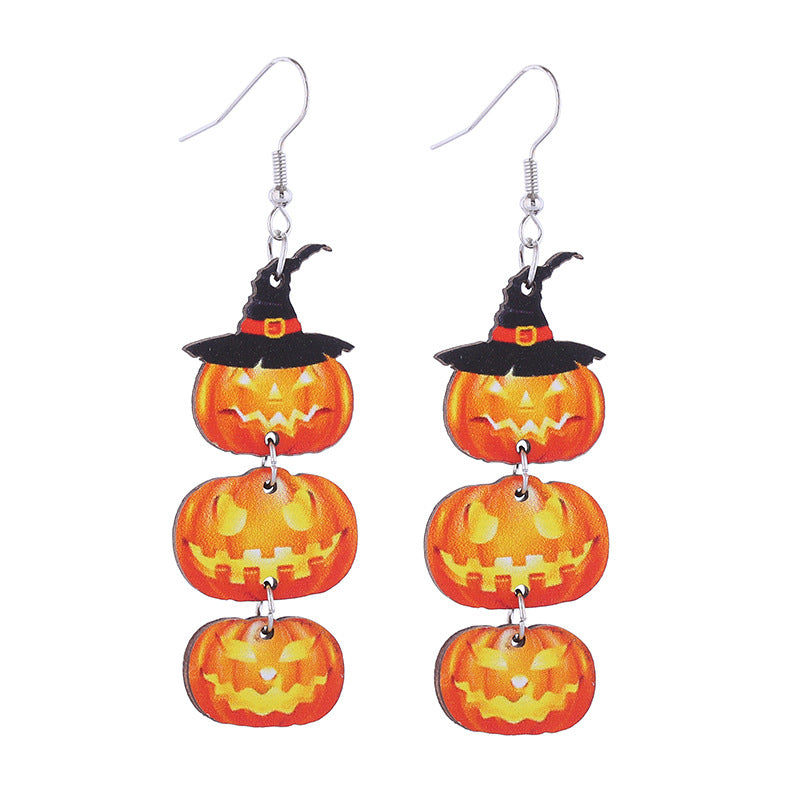 Wholesale Acrylic Earrings Ghost Pumpkin Bat  Skull Long  Halloween Earrings