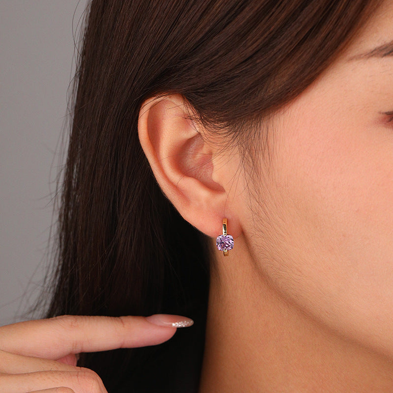 Wholesale 925 sterling silver ear clips light luxury retro square color zircon earrings