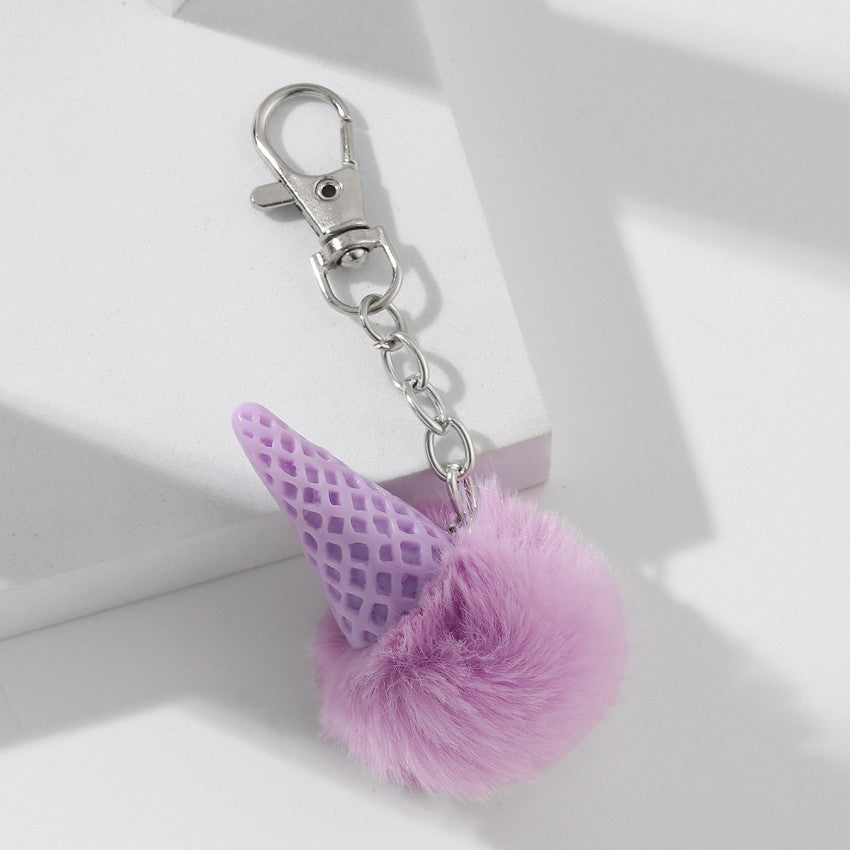 Wholesale Fur Ball Ice Cream Cone Keychain